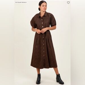 Pinkblush Brown Floral Button Front Waist Tie Maternity Midi Dress - Small